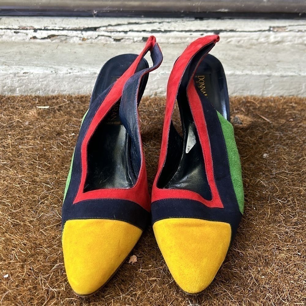 Donna Karen New York Vintage Colorblock Suede Slingback Heels 80's Retro Rare 10 - Picture 2 of 11